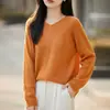 Suéter de Punto de Manga Larga con Cuello en V para Mujer, Suéter Delgado Casual en Amarillo, Corte Holgado, Efecto Adelgazante, Adecuado para Usar como Prenda Exterior o para Vestir en Capas