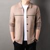 Transmisión en Vivo Mismo Estilo Primavera y Otoño Cárdigan de Punto para Hombres de Mediana Edad y Jóvenes Moderno Versátil Solapa Manga Larga Chaqueta de Punto Jacquard
