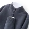 Suéter de Cachemira con Cremallera de Terciopelo Bai Cai, Estilo Otoño/Invierno, Cuello Medio Alto, Corte Holgado, Prenda Base de Punto Moderna y Casual para Hombre