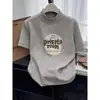 Camiseta de algodón puro de manga corta con cuello semi-alto, elegante y estilosa, para mujer, corte ajustado, casual y versátil, adecuada para otoño