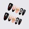 Roupas de Outono e Inverno Unhas Postiças Formato Amêndoa Francesa Estampa de Leopardo Âmbar Pontas para Nail Art com Contas de Aço Dourado unhas pontas de nail art