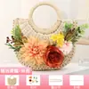 Bolso Tejido de Paja Floral Hecho a Mano para DIY con Materiales de Flores Artificiales, Bolso de Mano para Actividades de Team Building y Calentamiento, Bolso de Mano Pequeño