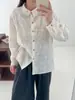 Colección Otoño 2026: Cardigan de Algodón Bordado Jacquard Fresco Estilo Japonés con Cuello Solapa Camisa Top de Manga Larga para Mujer