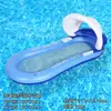 Cama Flutuante Dobrável para Piscina com Lantejoulas Gradiente Azul e Roxo, Rede de PVC Portátil com Encosto, Cadeira de Água Flutuante Inflável