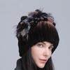 Gorro de Lana Grueso de Invierno Nuevo para Mujer Estilo Europeo y Americano, Gorro de Piel de Conejo Rex, Gorro de Punto con Cinturón Lateral y Flor