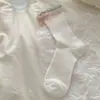 Calcetines de Verano Finos y Transpirables de Color Sólido Estilo Jk Lolita para Mujer con Lazo en el Talón, Calcetines Holgados Sin Costuras de Algodón Peinado