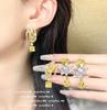 Pendientes Huguang Shuying Amarillo Ganso Espiga de Trigo Joya LULU Chapado Color Oro 18K Tesoro Circonita Incrustada con Pendientes de Gota de Agua Copo de Nieve
