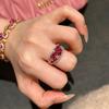 Anillo Nuevo Chinoiserie Granate Rojo Burbuja Corindón Diamante Nicho Gama Alta Versátil Xiaohongshu Mismo Estilo Anillo Estilo Nacional