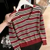 Suéter de Punto Rayas Bloque de Color Cuello en V Otoño/Invierno 2026 para Mujer, Manga Larga de Moda, Suéter Casual que Reduce la Edad