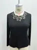 2026 Amazon Europeo y Americano Otoño/Invierno Mujer Calado Encaje Acanalado Ajustado Manga Larga Sexy Camisa Base de Encaje