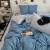 Juego de Cuatro Piezas de Color Sólido Bicolor Transfronterizo Estilo Japonés Simple Algodón Lavado Estilo Ins Estudiante Juego de Ropa de Cama Funda de Edredón de Tres Piezas