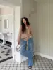 Em Estoque Edição Nan You 26 Outono Inicial Novo Estilo IC~E Bordado Francês Floral Solto Perna Larga Casual Jeans Longo