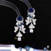 Pendientes de lujo para cena, estilo europeo y americano, para damas, con aguja de plata 925 y circonitas estéreo, con borlas en forma de abanico.
