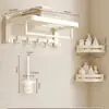 Toallero de Aluminio Espacial Perforado Estilo Crema Toallero de Baño Estante de Baño Colgador Juego de Cinco Piezas para Inodoro