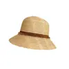 Chapéu de Pescador de Ráfia com Borda Desfiada Moda Retrô para Mulheres, Chapéu Balde Simples com Laço Versátil para Primavera e Verão, Chapéu de Palha com Proteção Solar