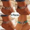 Estilo vacacional en la playa tobillera de cuentas de arroz de doble capa collar con doble corazón de cuentas collar de turquesa pulsera cadena corporal combinación femenina