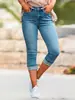 Jeans lisos de estilo retro transfronterizos, Jeans skinny ajustados elásticos para mujer, Jeans cropped de alta elasticidad