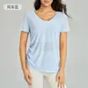 Camiseta Feminina Chuanton Fitness Manga Curta Secagem Rápida Respirável Cordão Lateral Leve Solta Esconde Imperfeições Top para Pilates Yoga