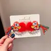 Diadema de Saludos de Año Nuevo para Niños Pasador Rojo con Lazo para Bebé Bola de Pelo con Borla Estilo Chino para Niñas