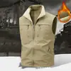 Chaleco de forro polar para hombre de otoño e invierno con cuello alto, multibolsillos, chaleco de trabajo cálido, estilo casual para exteriores 2539A