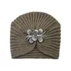 Chapéu Pulôver Floral Europeu e Americano Transfronteiriço, Chapéu de Lã com Apliques de Strass Indianos, Chapéu de Tricô, Chapéu Headwrap à Prova de Frio para Outono e Inverno