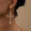 Brincos de argola em forma de cruz da moda personalizados para mulheres, estilo europeu e americano, estilo frio do Instagram, brincos de diamante com temperamento, joia de orelha