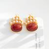 Pendientes Exagerados de Ágata Roja del Sur Natural de Gama Alta, Plata de Ley 925, Plata Pura, Chapado Grueso en Oro, Perla Grande Mate, Antialérgicos