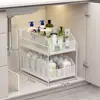 Estante de almacenamiento de múltiples niveles extraíble debajo del mueble de baño y el lavabo