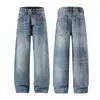Muxi Ropa Otoño/Invierno Nuevo Vintage Azul Versátil Desgastado Bigotes de Gato Pierna Recta Holgado Pierna Ancha Jeans