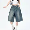 Shorts de Mezclilla Casual Relajados Estilo Retro Americano para Hombres y Mujeres Verano Nuevo Sueltos de Calle Pierna Ancha Pantalones de Media Longitud