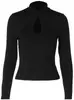 Moda feminina outono 2026 transfronteiriça europeia e americana, nova, justa, com design de botões vazados, cor sólida, manga longa, top, camiseta