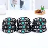 Pulseras de Cuero con Piedras de Hora del Zodiaco Europeas y Americanas Más Vendidas, Pulseras de Cuero Genuino Tejidas a Mano con Cuentas Vintage al por Mayor