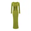 Conjunto de Duas Peças: Vestido Plissado Elegante de Um Ombro com Bojos e Saia Efeito Sereia + Cardigã de Gola Redonda com Mangas Longas