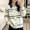 Cardigan de Tricô Gola Lapela Color Block Listrado Outono/Inverno 2026 Novo Feminino Solto Macio Peludo Casaco Suéter Versátil