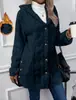 Cardigan de Lã Macia com Capuz Cor Sólida Botões Manga Longa Casual Europeu e Americano Transfronteiriço Amazon Outono/Inverno 2025 para Mulheres