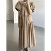 Vestido de verano para mujer, simple y chic coreano, con diseño artístico retro, mangas abullonadas con cordón, vestido largo