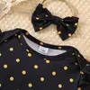 2025 Nueva Ropa Infantil al por Mayor Sudadera de Manga Larga con Lunares para Bebé Niña Traje de Falda con Tirantes Bordada de Abejita