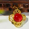 Colgante de Ágata Roja Trébol de Cuatro Hojas Moda para Mujer Estilo Étnico Retro Joyería Regalo de Vacaciones 8002 Artístico Retro