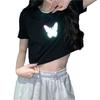 Moda Verano 2022 Nuevo Atuendo de Pareja de Celebridades de Internet Camiseta Reflectante de Mariposa de Manga Corta para Mujer Verano ins Súper Popular Top Corto