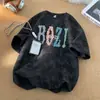 Conjunto Vintage Lavado Estilo Americano de Manga Curta para Casal 2026 Novo Tendência Jovem High Street Tie-Dye Blusa de Meia Manga