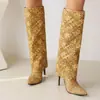 Tallas 35-47 Botas Altas de Punta Fina para Mujer Otoño e Invierno con Suelas de Goma, Estilo Slip-On, Tacones Finos, Botas Martin de Mezclilla Transfronterizas