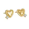 Brincos de Coração Assimétricos com Diamante em Prata Esterlina S925 para Mulheres, Modernos, Simples, Doces, Luxo Acessível, Brincos de Coração de Alta Qualidade