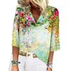 Amazon Estación Independiente Primavera y Verano Moda Caliente Estampado Floral Cuello en V Suéter Casual Camiseta de Siete Mangas Ropa de Mujer Transfronteriza