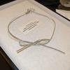 Collar Único de Doble Capa para Clavícula con Lazo de Piel Sintética y Perlas, Sencillo y Dulce, Adecuado para el Viaje Diario, Accesorio Elegante y de Alta Gama para Mujer