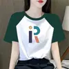 Camiseta de Manga Corta con Diseño Raglán Bloque de Color Estilo Mamá para Mujer, Nuevo Top Holgado de Verano para Comercio Exterior Transfronterizo