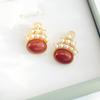 Pendientes Exagerados de Ágata Roja del Sur Natural de Gama Alta, Plata de Ley 925, Plata Pura, Chapado Grueso en Oro, Perla Grande Mate, Antialérgicos