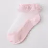 Calcetines de Niña 2026 Verano Malla Fina Calcetines de Seda de Hielo Cristal para Niñas Patrón de Ola Calcetines de Encaje Anti-enganche