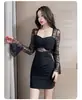 Vestido Sexy com Decote Profundo, Patchwork de Renda e Recortes 2026 Nova Moda para Boate, Vestido Bodycon Ruched de Caimento Justo para Mulheres