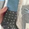 Calcetines de estilo coreano para blogueros ins, simples, versátiles, azul grisáceo, para otoño e invierno, calcetines apilados, combinación de colores, rizado, lunares, adelgazantes