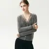 Nueva colección de otoño e invierno: Cárdigan de punto de cachemira, corte ajustado, con ribete de encaje, mezcla de lana suave y delicada, top para mujer